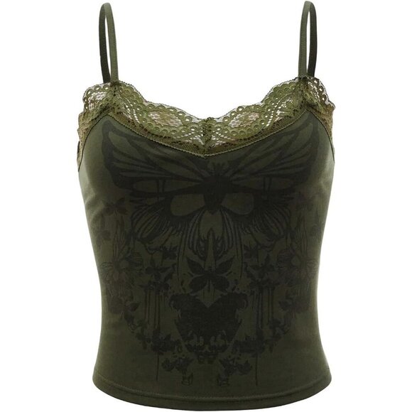 Tops - Women's Y2k Gothic Lace Trim Crop Top Sleeveless Tank Clubwear Casual